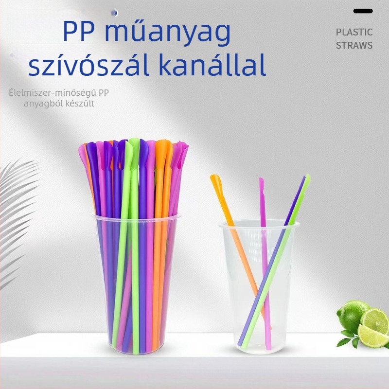 Egyszer használatos gyöngy-teás szívószálak és kanalas típusú szívószálak tejturmixokhoz és smoothiekhoz, színes
