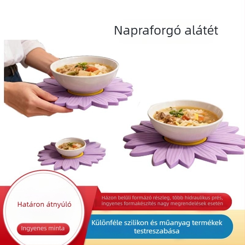 Napraforgó alakú szilikon poháralátét, szigetelt, csúszásmentes, könnyen tisztítható, foltálló