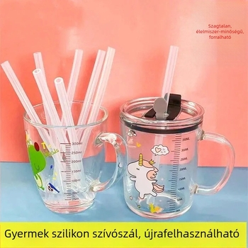 Élelmiszer-minőségű szilikon szívószál, termosz pohár kiegészítők, újrahasználható ivócső környezetbarát anyagból