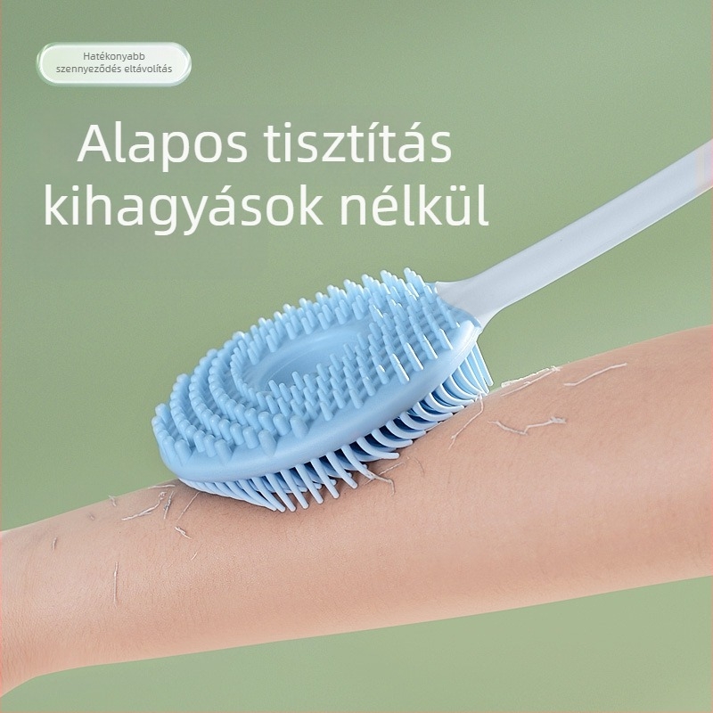 2-in-1 fürdőecset masszázzsal, hosszú nyéllel, puha sörtékkel; hámlasztó kendő fürdőhöz és fürdőlabda; hátmosó kef