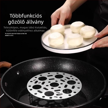 Magas lábú rozsdamentes acél gőzölő állvány otthonra, összecsukható gőzölő tálca, tojásgőzölő állvány, kör alakú gőzölő rács, egymásra helyezhető gőzölőlemez
