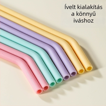Nordic ívelt szilikon szívószál készlet, négy színű, négy darabos, magas hőállóság, könnyen tisztítható, mosogatógépben mosható