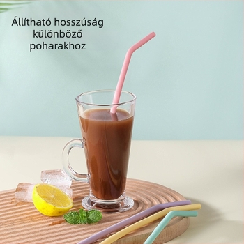 Nordic ívelt szilikon szívószál készlet, négy színű, négy darabos, magas hőállóság, könnyen tisztítható, mosogatógépben mosható