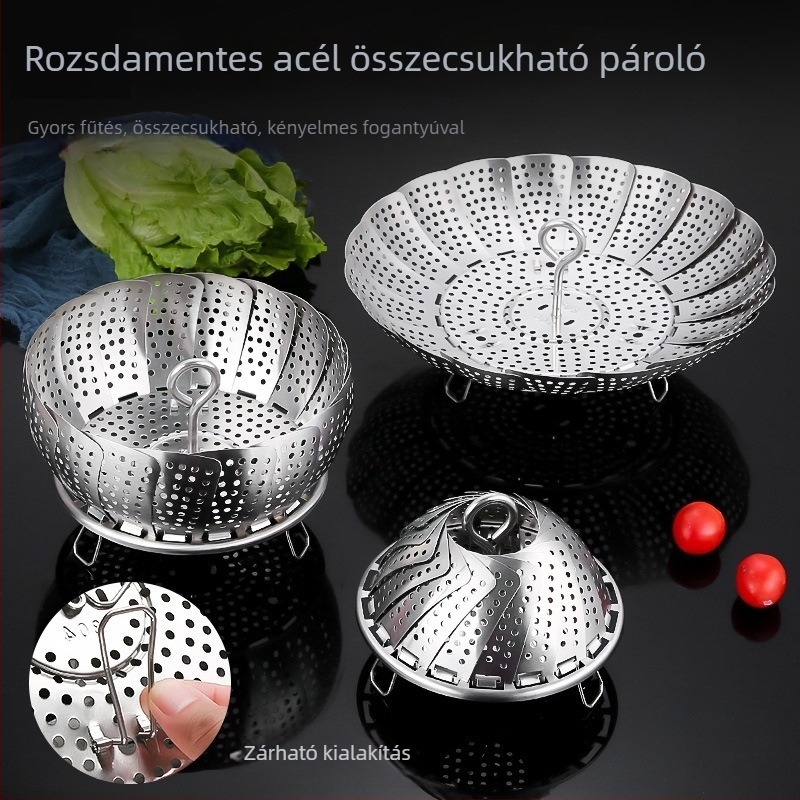 304 rozsdamentes acél gőzölő állvány, teleszkópos multifunkcionális, otthoni használatra, vastagabb nagy gőzölő tálca víz elválasztóval