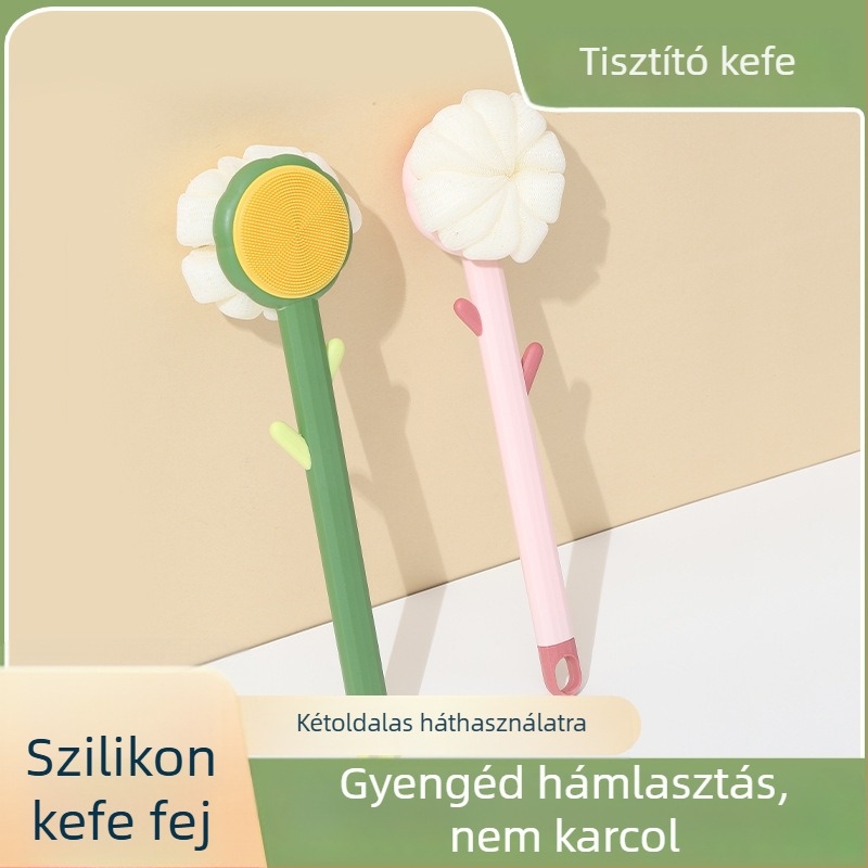 Kétoldalas szilikon fürdőecset, hosszú nyéllel a hát dörzsöléséhez