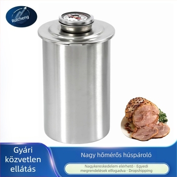 Rozsdamentes acél hús pároló edény hőmérővel, sonka készítéséhez – konyhai eszköz