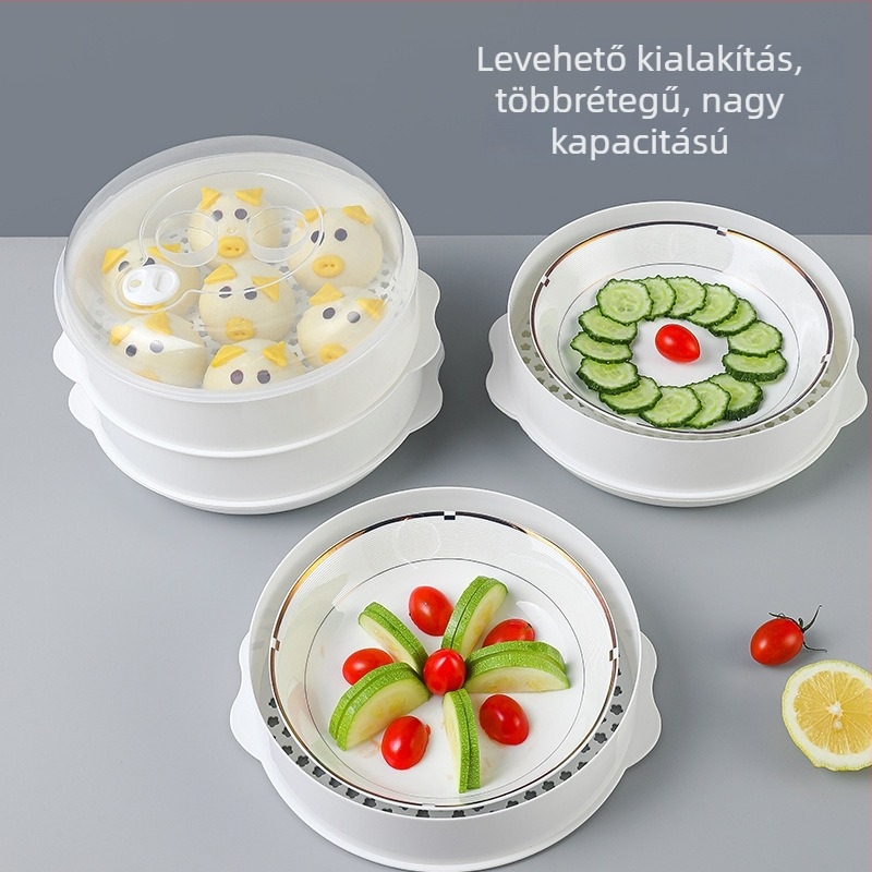 Élelmiszer-minőségű mikrohullámú sütőhöz készült gőzölő kosár, több rétegű