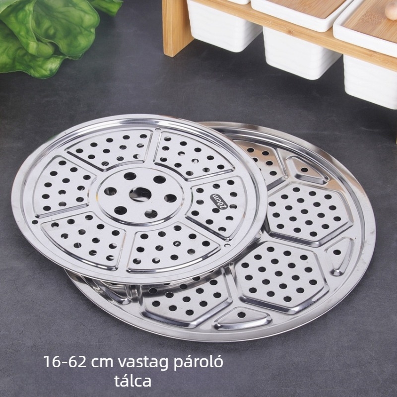410 rozsdamentes acél gőzölő tálca, 18–60 cm, teljes méretű otthoni és professzionális gőzölőkhöz, vastagított kör alakú gőzölőkosár