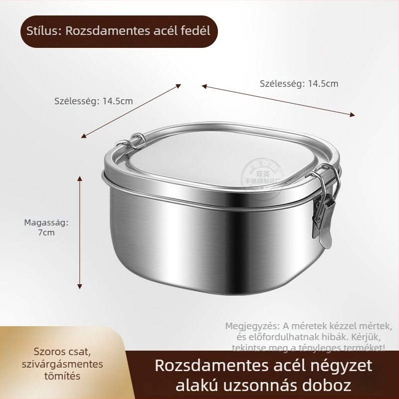 304 rozsdamentes acél négyszögletes ebédes doboz dupla záródással, szigetelt, irodai és iskolai használatra