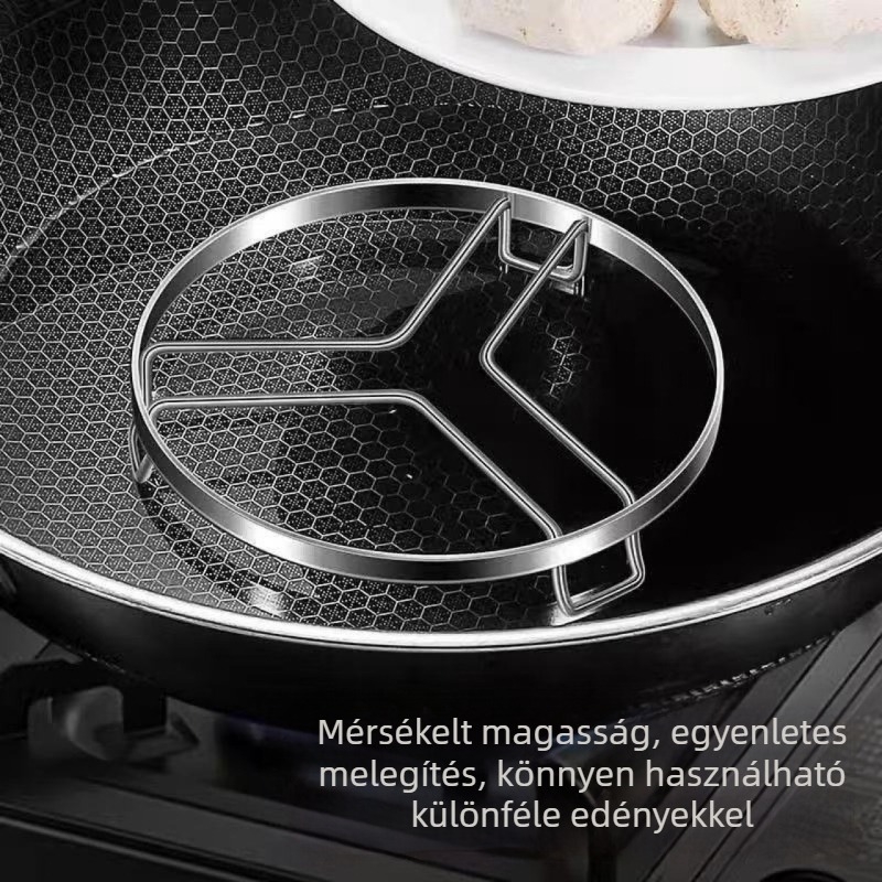Rozsdamentes acél konyhai gőzítő állvány, vastag kivitel, hőszigetelt edény alátét, gőzölő kosár és polc, vízálló tartó