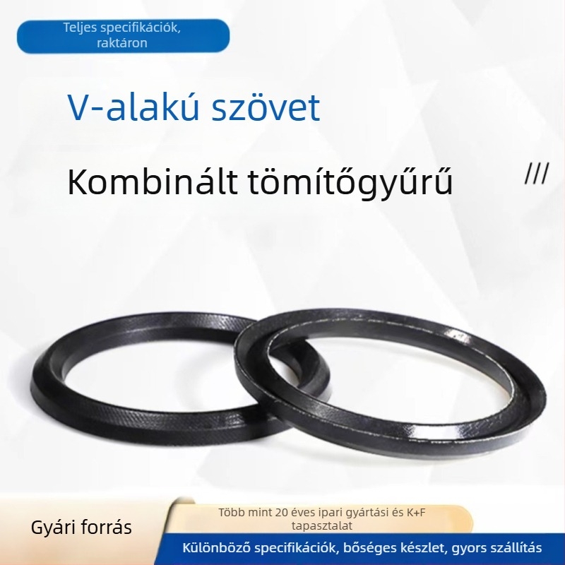V- alakú olajzáró gyűrű szövött erősítéssel, csontváz nélküli, hidraulikus hengerekhez, magas hőmérséklet- és nyomásállóság, raktáron