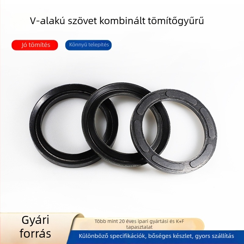 V- alakú olajzáró gyűrű szövött erősítéssel, csontváz nélküli, hidraulikus hengerekhez, magas hőmérséklet- és nyomásállóság, raktáron