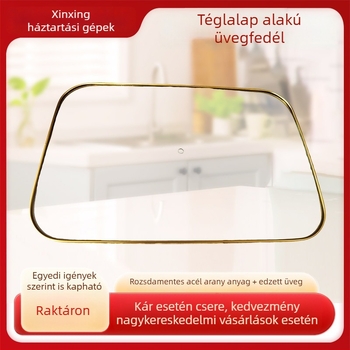 Téglalap alakú edényfedő temperált üvegből, arany keretes rozsdamentes acél kerettel