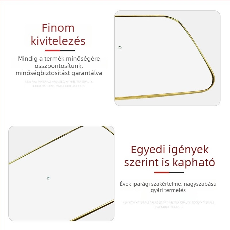 Téglalap alakú edényfedő temperált üvegből, arany keretes rozsdamentes acél kerettel