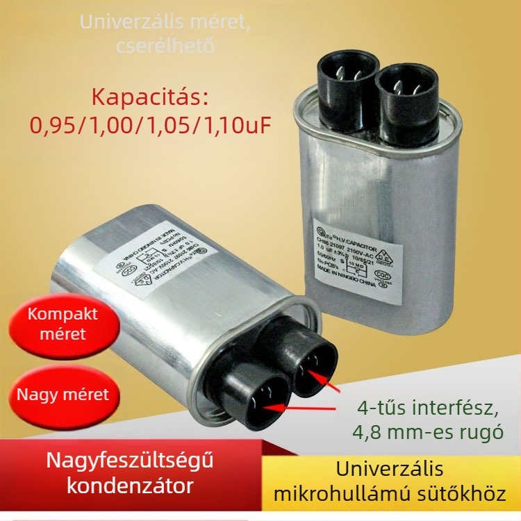 Mikrohullámú sütőhöz magasfeszültségű kondenzátor, univerzális, 0,95–1,10 µF, 2100 V