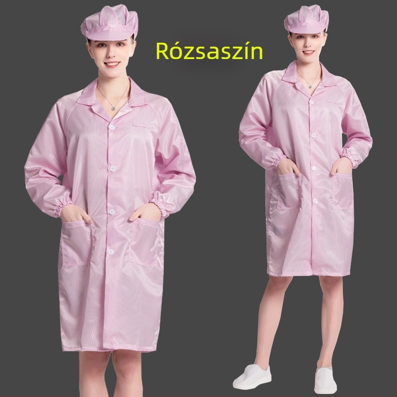 Antisztatikus hosszú pormentes munkaruha tiszta helyiségekhez, uniszex, kék-fehér