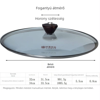 Zhongkang vasfedél vasfazékhoz, fehér átlátszó edzett üvegből, ütés- és hőálló, háztartási fedő