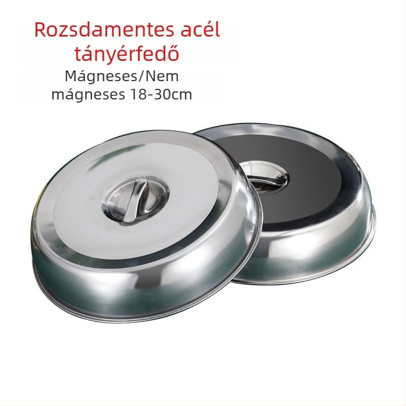 Rozsdamentes acélból készült vastagított kör alakú fedél grillhez, steak serpenyőkhöz és edényekhez