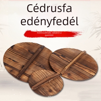 Kör alakú fából készült fedél wokhoz – régi stílusú, tömörfa fedő vas wokhoz (átmérő 30–36 cm)
