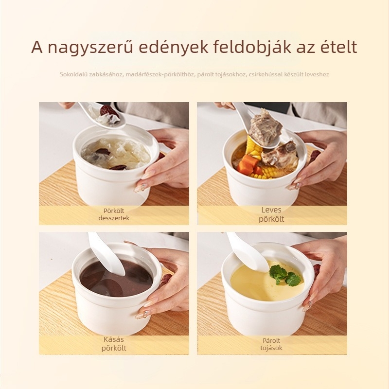 Kerámiából készült bain‑marie edény fedővel madárfészek és tojásos leves számára, gőzölő tál, méretek: kicsi/közepes/nagy