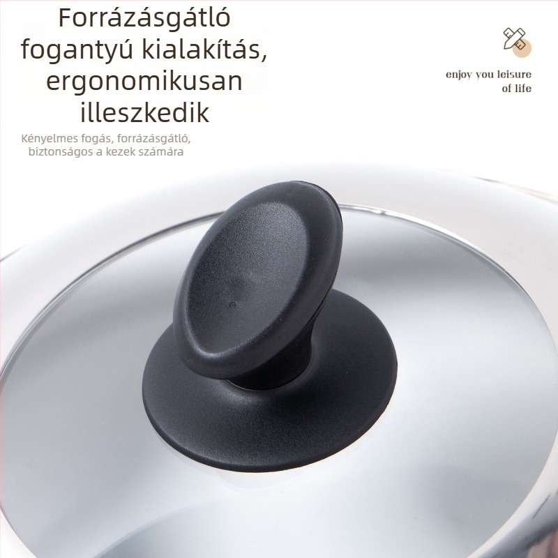 Rozsdamentes acél edényfedő edzett üveggel, átlátszó, univerzális méret 30–40 cm