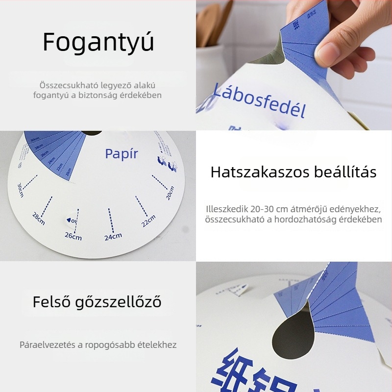 Egyszer használatos papírból készült edényfedő, olajfelszívó, állítható méretű, fröccsenés elleni védelem, kültéri főzéshez