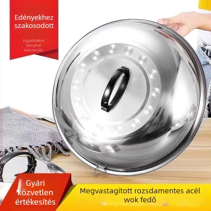 Fedő rozsdamentes acélból, élelmiszer‑minőségű párolófedő, magas ívű dizájn, nagy vaslábasokhoz, otthoni használatra