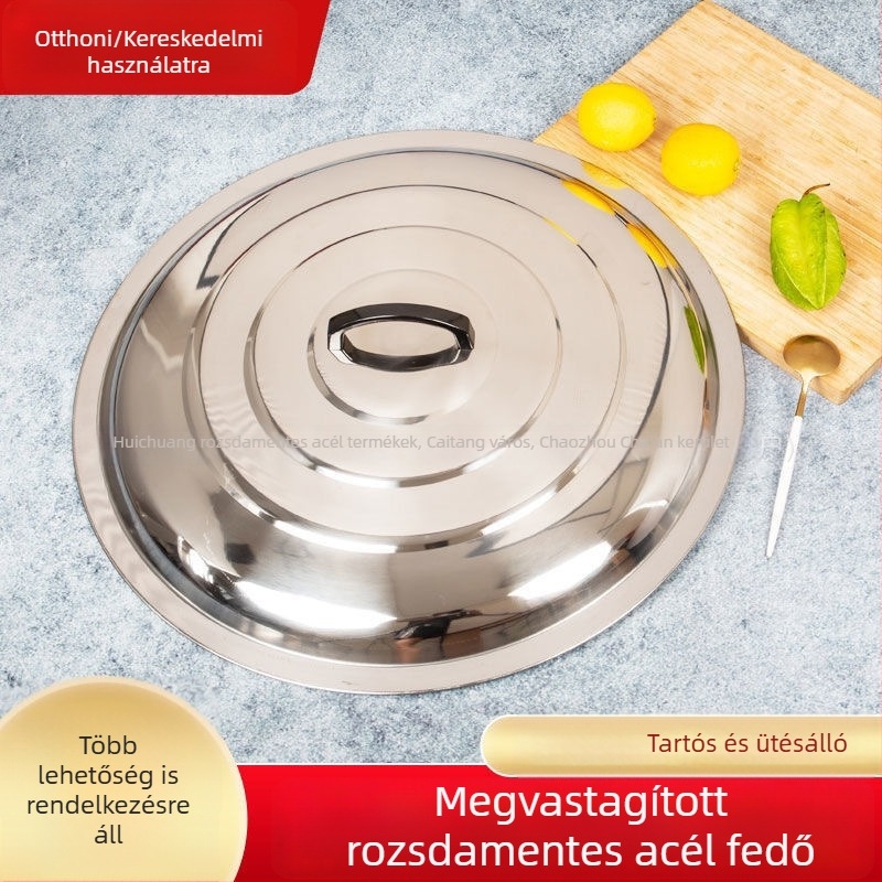 Univerzális fedő nagy edényekhez, rozsdamentes acélból, 42–100 cm, háztartási használatra.