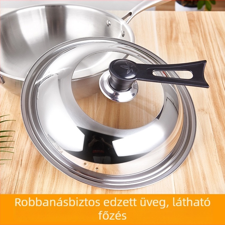 Rozsdamentes acél fazékfedő átlátszó üvegablakkal, vastított és hőálló