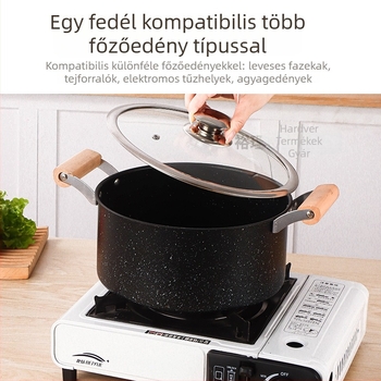 T‑alakú edzett üvegfedő, ellenálló a magas hőmérsékletekkel szemben, univerzális fedő leveses lábasokhoz, serpenyőkhöz és wokokhoz