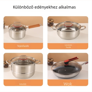 Univerzális fedő serpenyők és wokokhoz, edzett üveg, rozsdamentes acél, sík fedő, tapadásmentes