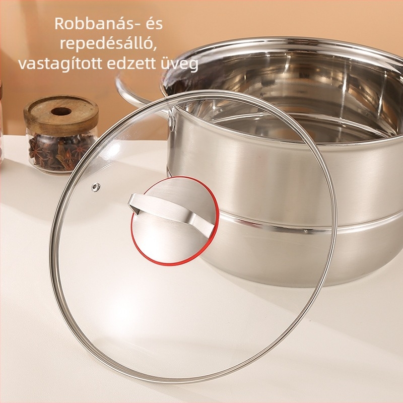 Univerzális fedő serpenyők és wokokhoz, edzett üveg, rozsdamentes acél, sík fedő, tapadásmentes