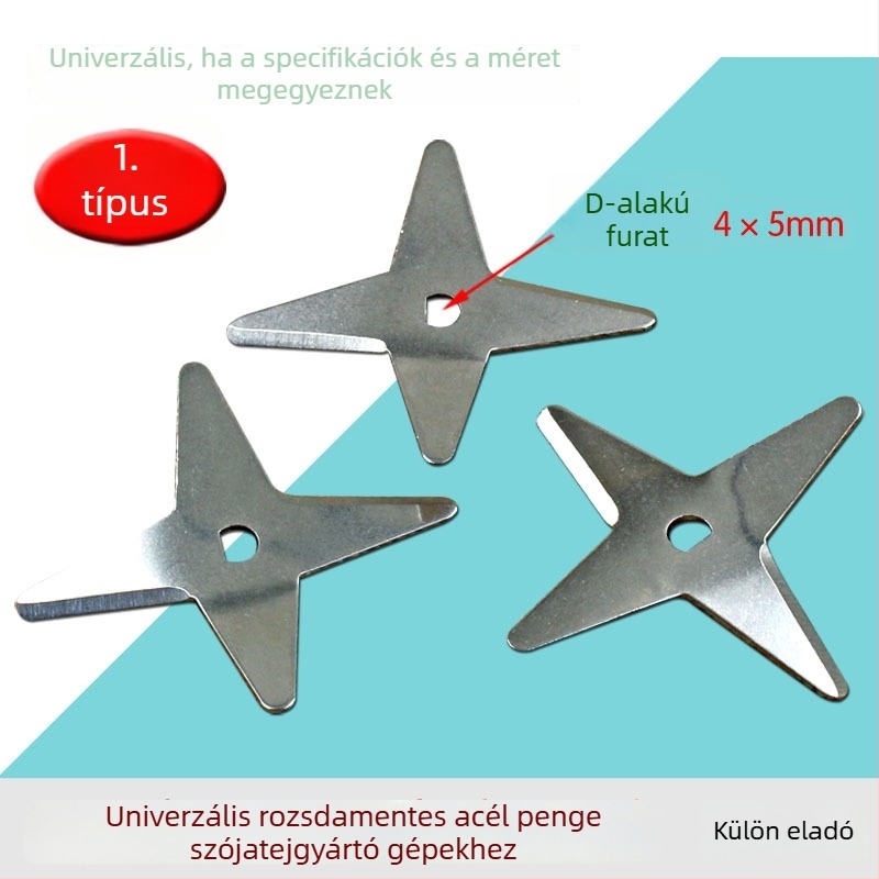 Rozsdamentes acél pengéje szója tej géphez, H- és D-alakú lyukakkal – univerzális tartozék
