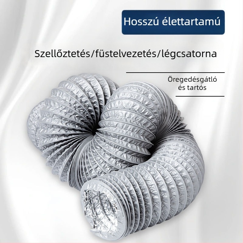 Vastagított PVC-alumínium fóliás kompozitcső frisslevegő-rendszerhez, kivezető ventilátor és elszívó, teleszkópos alumíniumfóliás tömlő