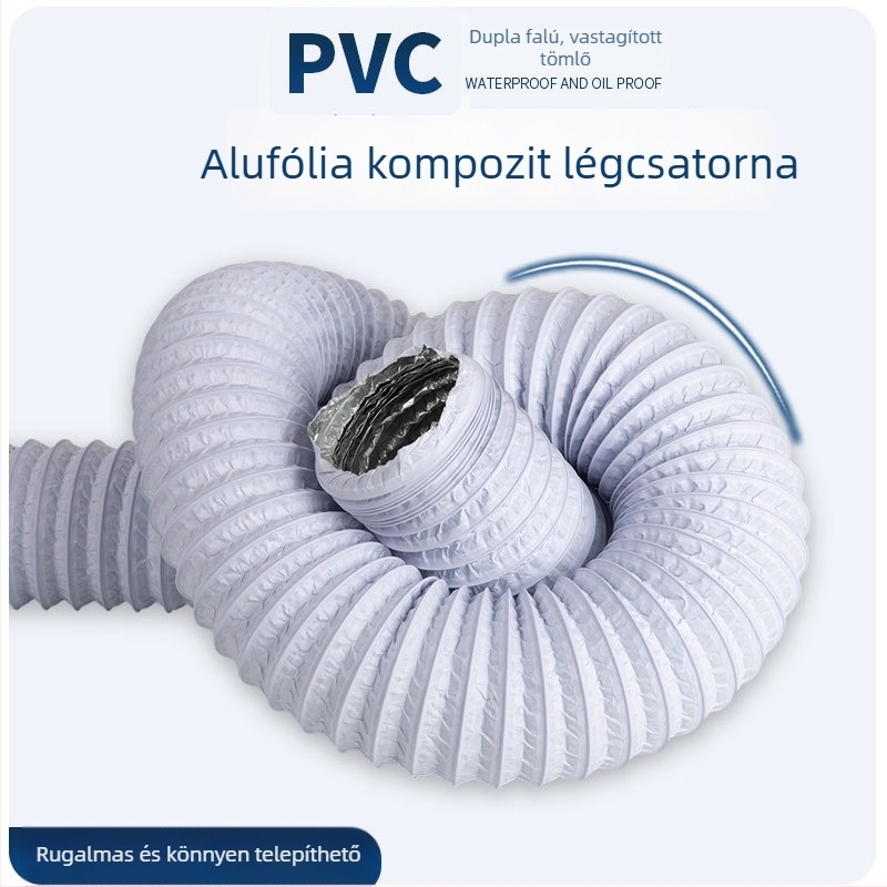 Vastagított PVC-alumínium fóliás kompozitcső frisslevegő-rendszerhez, kivezető ventilátor és elszívó, teleszkópos alumíniumfóliás tömlő