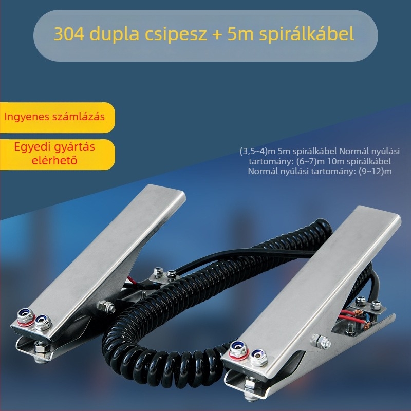 Elektrosztatikus földelőcsipesz, 304 rozsdamentes acélból, robus hang- és fényriasztóval