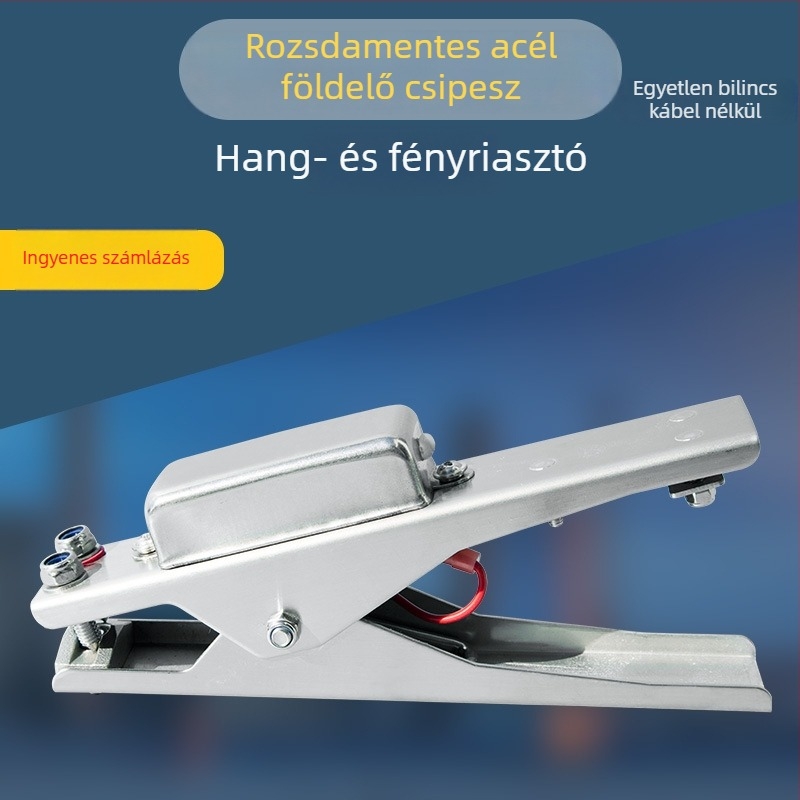 Elektrosztatikus földelőcsipesz, 304 rozsdamentes acélból, robus hang- és fényriasztóval