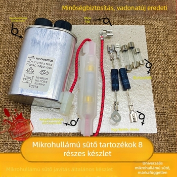 Mikrohullámú sütő kiegészítő készlet: univerzális magasfeszültségű kondenzátor, magasfeszültségű biztosíték, kétirányú dióda, mika lemez, 8 darabos készlet