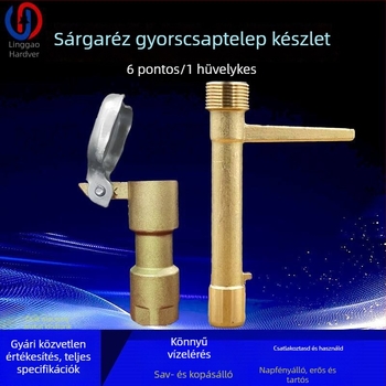 Réz gyors vízellátó szelep dugóval és csatlakozóval kert öntözéséhez