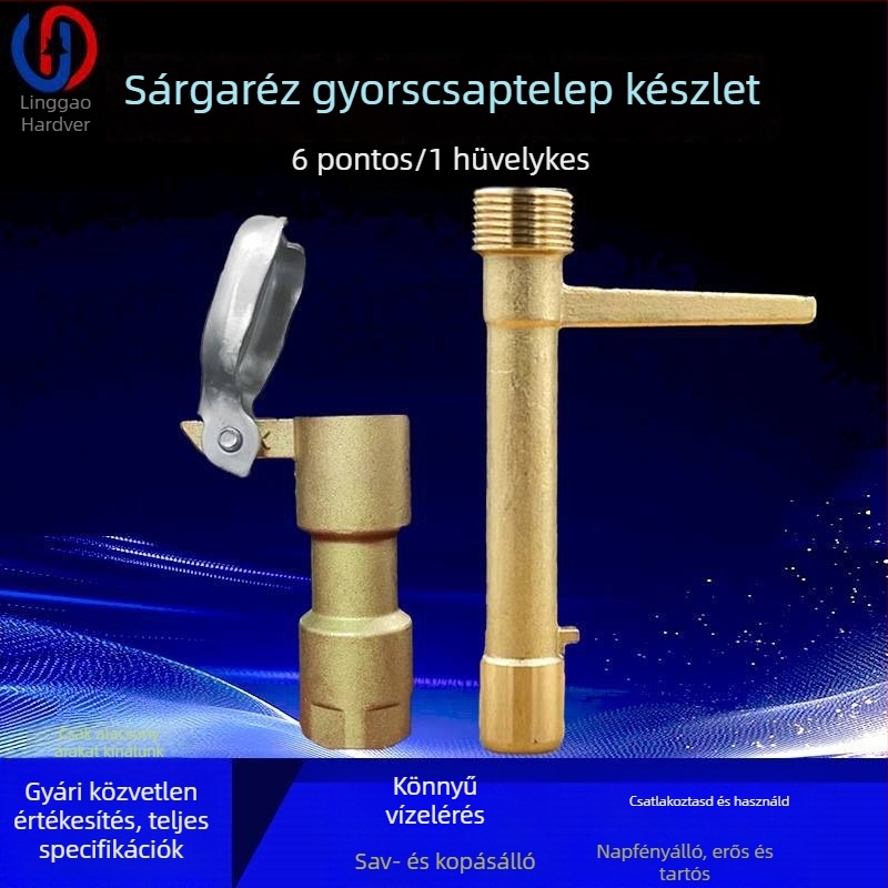 Réz gyors vízellátó szelep dugóval és csatlakozóval kert öntözéséhez