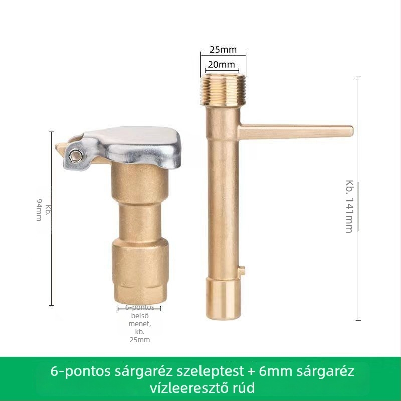 Réz gyors vízellátó szelep dugóval és csatlakozóval kert öntözéséhez