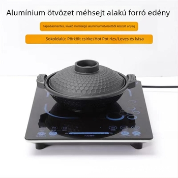 Kettőfülű alumínium ötvözet kaserol, méhsejt mintázattal, braisinghez, indukciós főzőlaphoz kompatibilis