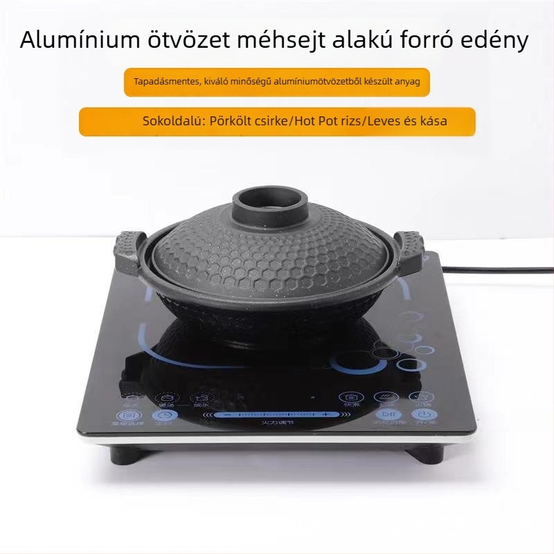 Kettőfülű alumínium ötvözet kaserol, méhsejt mintázattal, braisinghez, indukciós főzőlaphoz kompatibilis
