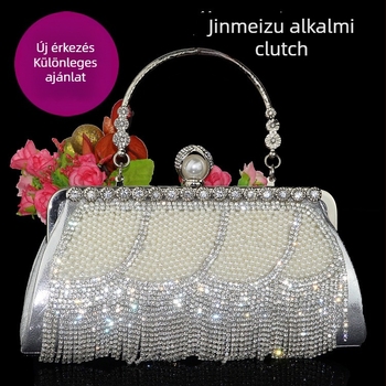 Gyöngyös esté táska kristályos díszítéssel, kézben hordható vagy vállon átvethető, elegáns eseményekre