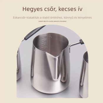 304 rozsdamentes acél latte art pohár mérőskálával, forró tej megvédésére, vastagított mini tejfőző edény a túlfolyás ellen