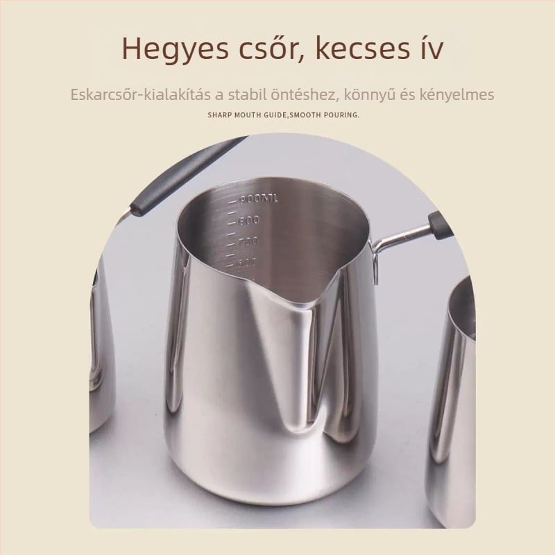 304 rozsdamentes acél latte art pohár mérőskálával, forró tej megvédésére, vastagított mini tejfőző edény a túlfolyás ellen