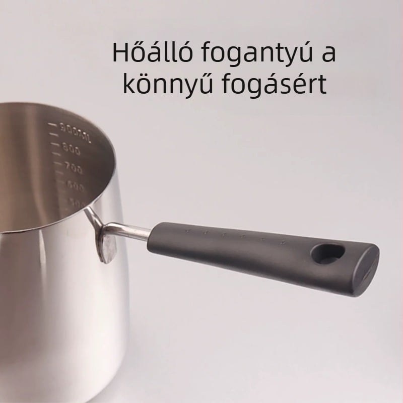 304 rozsdamentes acél latte art pohár mérőskálával, forró tej megvédésére, vastagított mini tejfőző edény a túlfolyás ellen