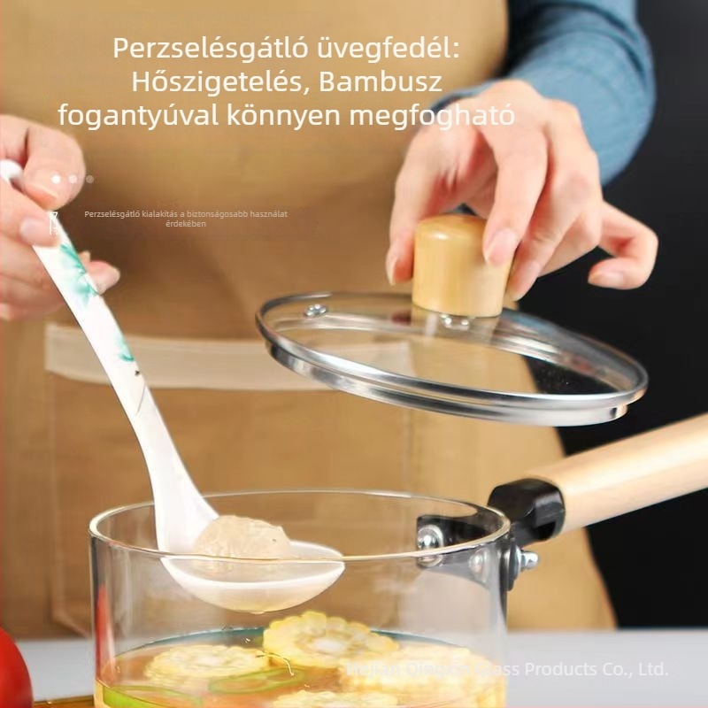 Egykezes boroszilikát üveg leveses edény, átlátszó és hőálló elektromos kerámia tűzhelyhez, 1,1–2 l