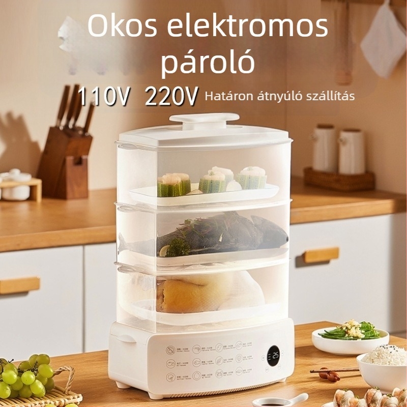 Elektromos gőzölő, háromszintes, 12 literes kapacitás, automatikus kikapcsolás