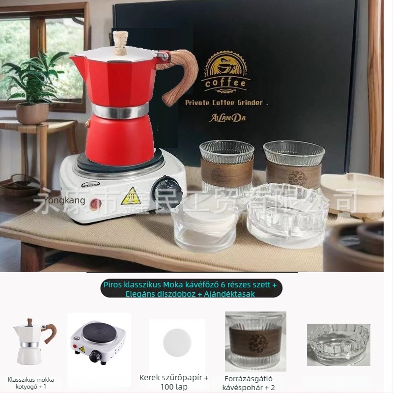Olasz moka kávéfőző ajándékdoboz – espresso készlet, kávé kellékek, üzleti ajándék otthoni használatra